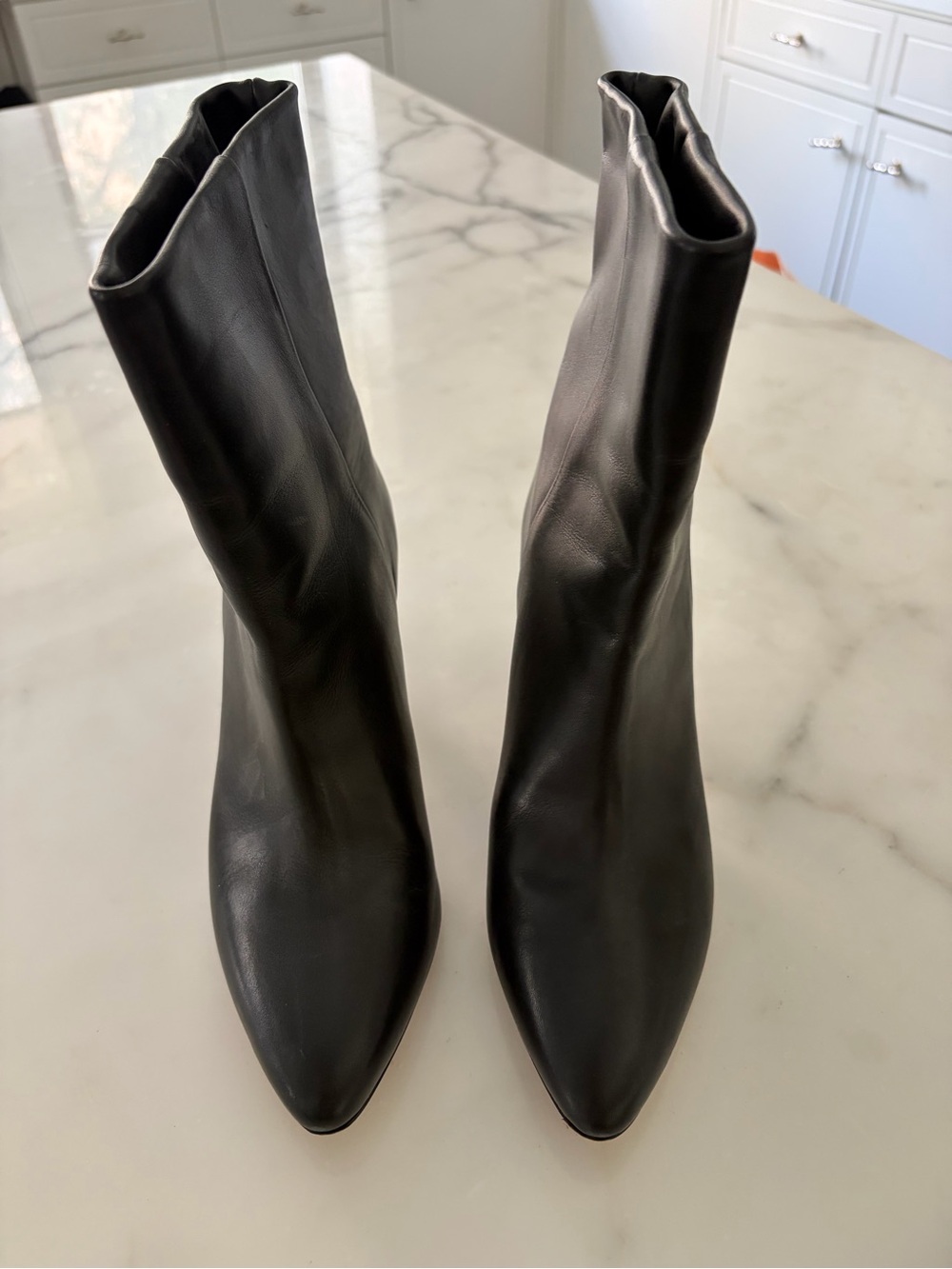 Isabel Marant Women's Black Pointed Leather Mid-Calf Boots